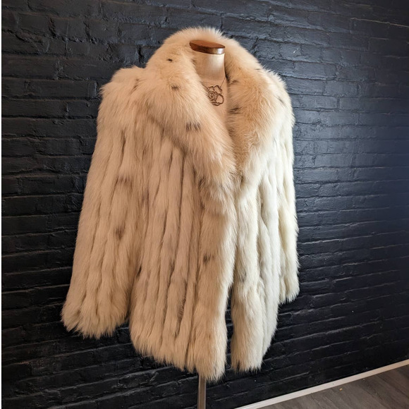 Vintage Designer Genuine Fox Fur Oversize Fluffy Dyed Spotted Furry Jacket Coat - Picture 3 of 14